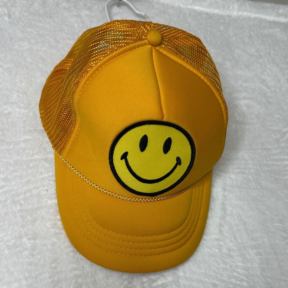 Aviator Nation Smiley Face Trucker Hat Yellow Mesh Snapback Cap